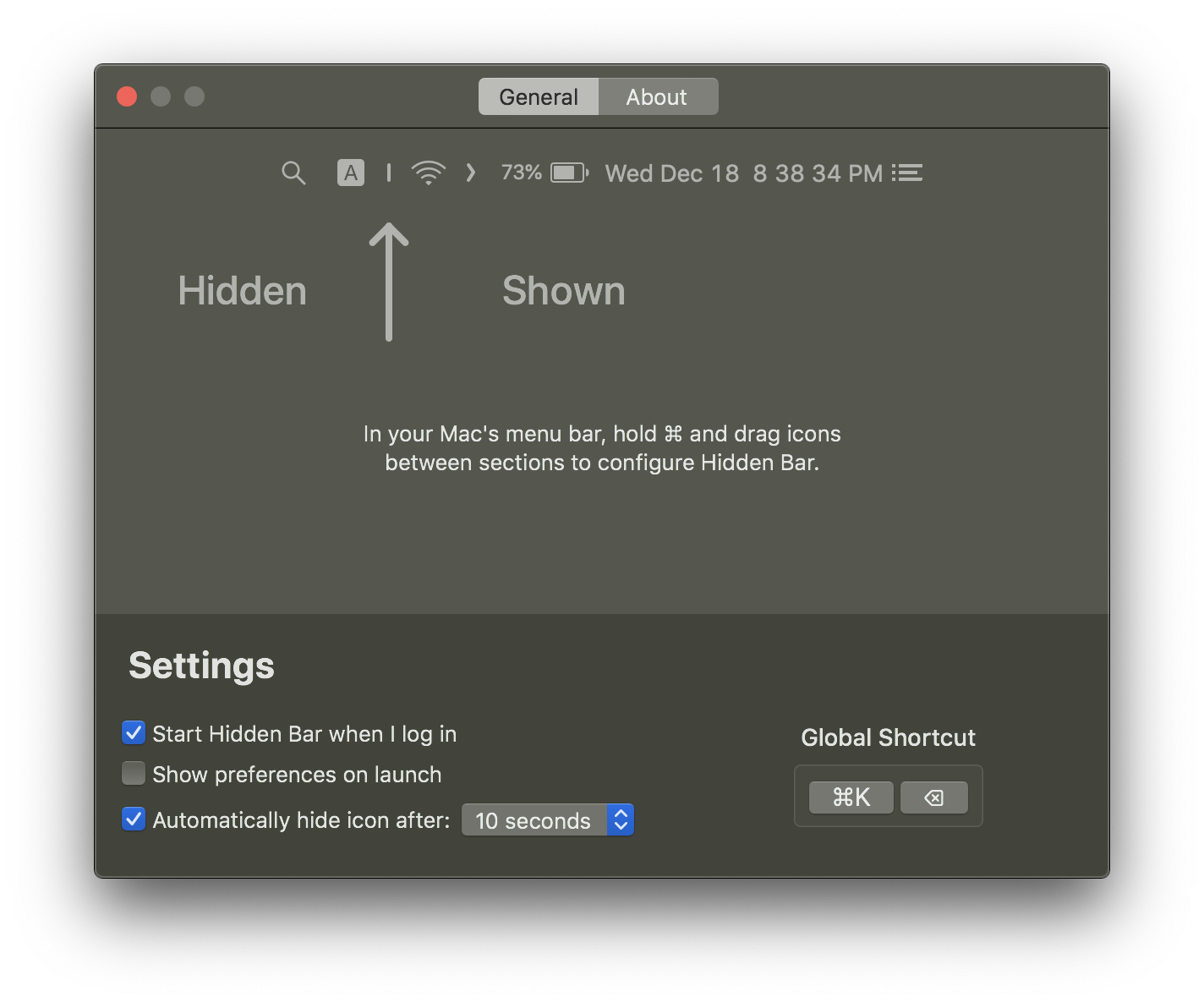 Hidden Bar menu bar divider and application icons.
